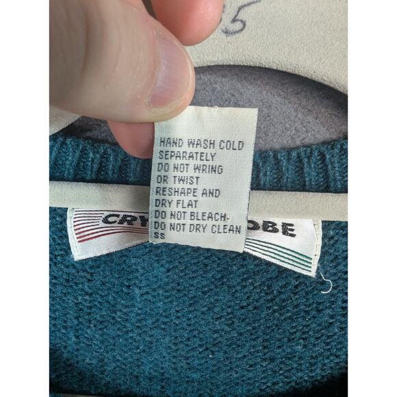 VTG Crystal Kobe Sweater Large Green Chunky Knit Floral Cottagecore - Picture 4 of 7